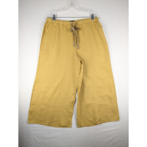 Theory Pants - Theory Pants Women Large Yellow Linen Fluid Pull On N Spring Wide Leg Cropped